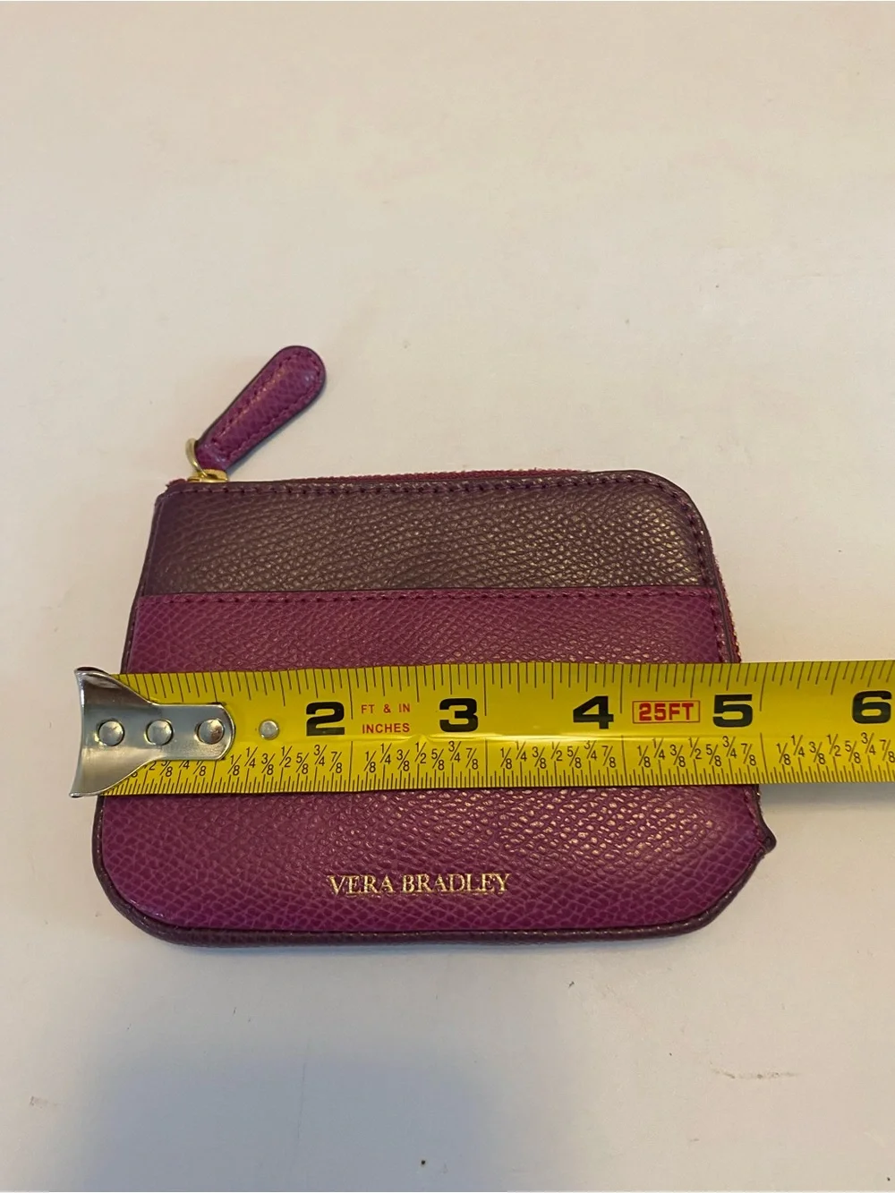 Vera Bradley Zip Card Pouch Leather Fuchsia Purple/ Plum Small Wallet NWT